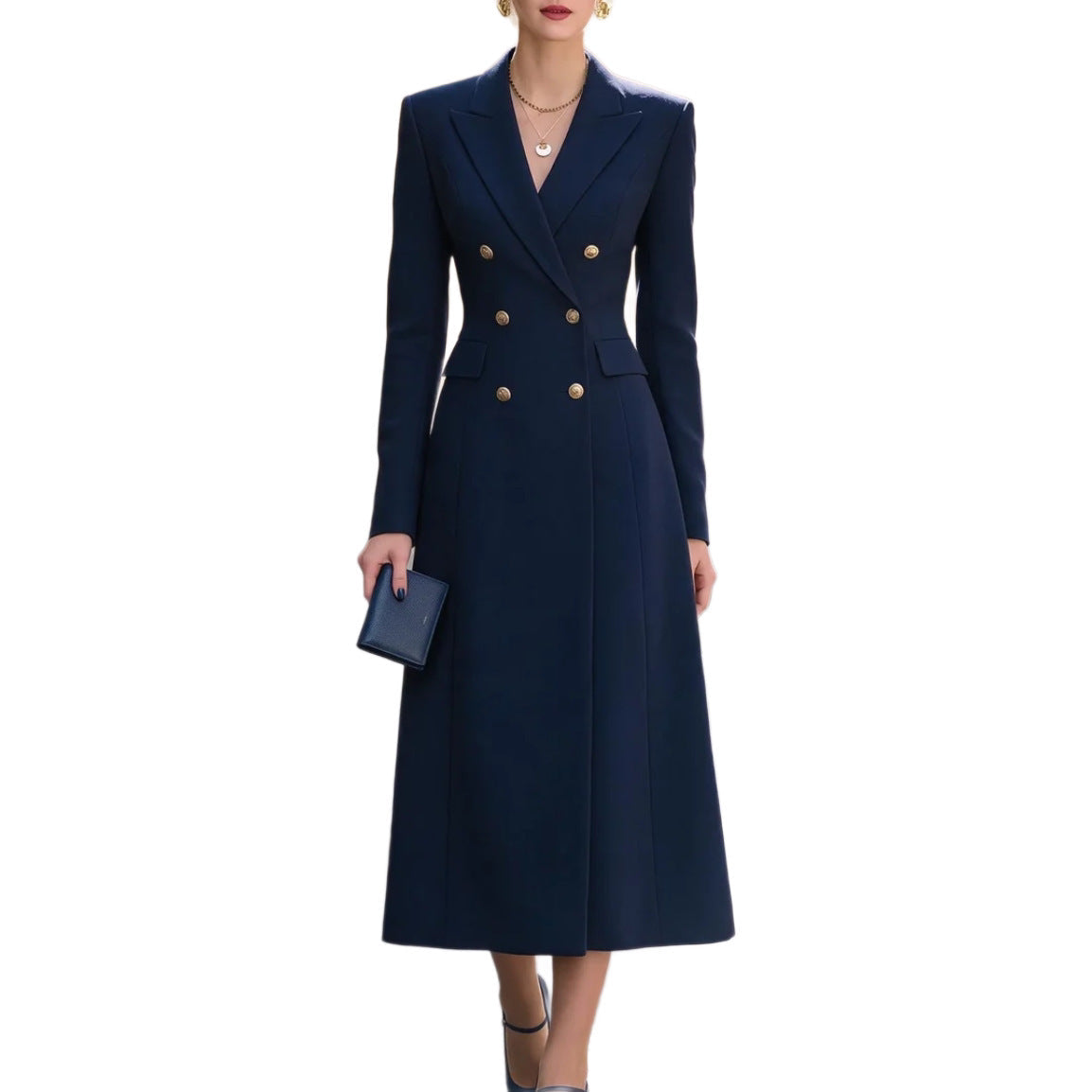 Sophisticated Women's Suit Dress with Long Sleeves and Double Buttons - 4 - London-stylehouse.com