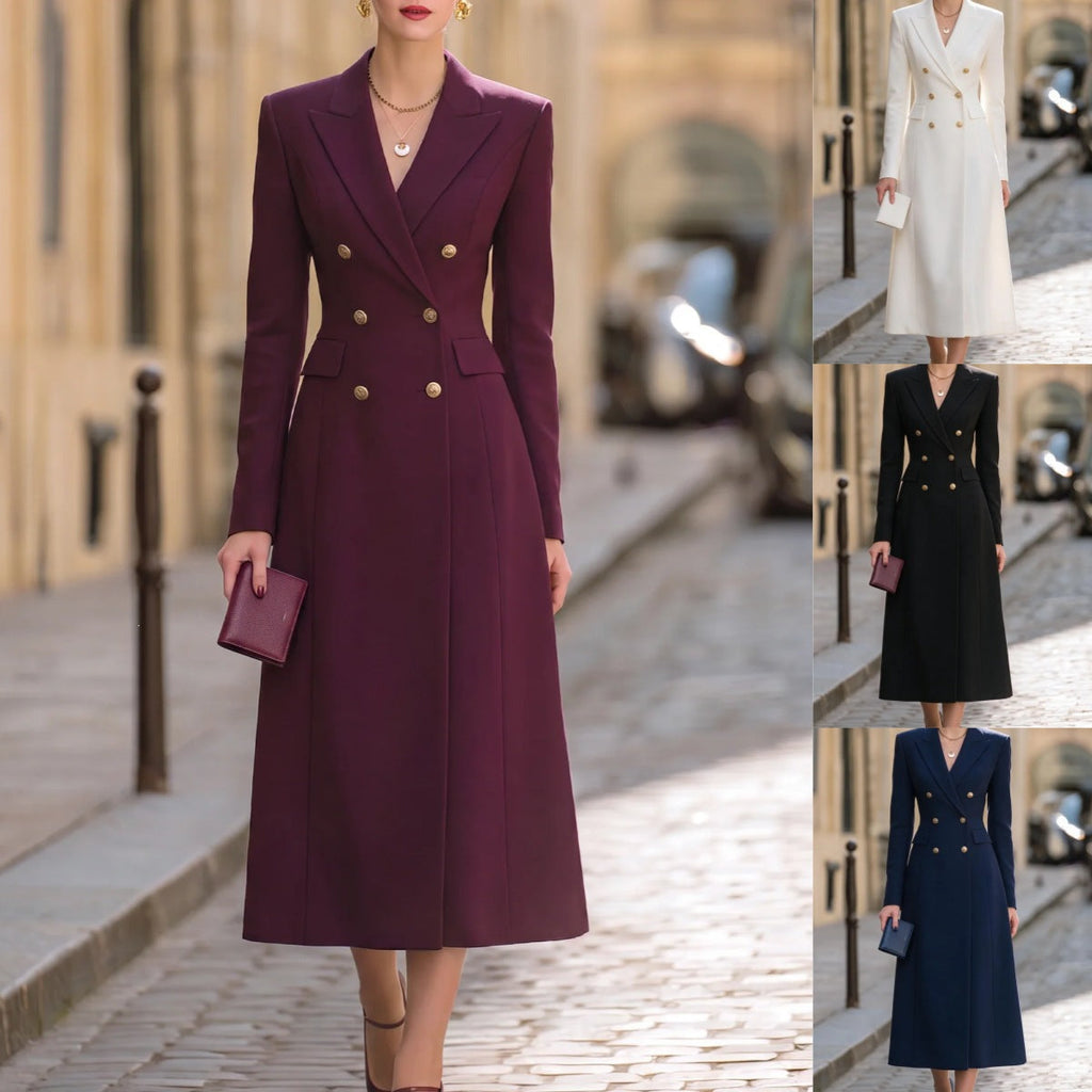 Sophisticated Women's Suit Dress with Long Sleeves and Double Buttons - 5 - London-stylehouse.com