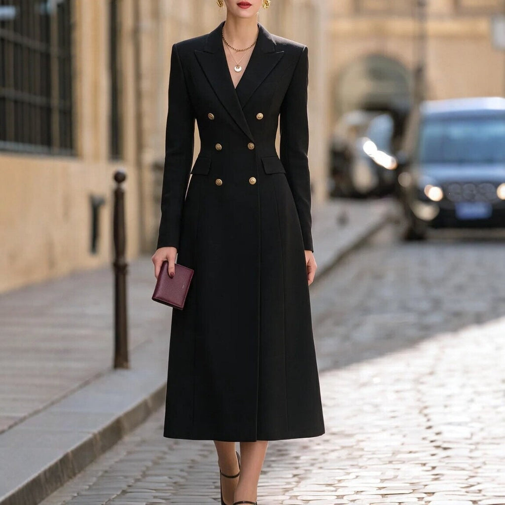Sophisticated Women's Suit Dress with Long Sleeves and Double Buttons - 6 - London-stylehouse.com