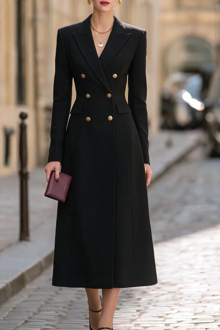 Sophisticated Women's Suit Dress with Long Sleeves and Double Buttons - 7 - London-stylehouse.com