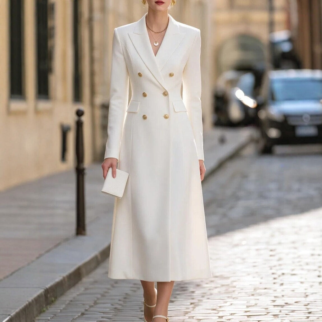Sophisticated Women's Suit Dress with Long Sleeves and Double Buttons - 9 - London-stylehouse.com