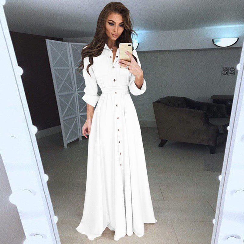 Chic Women's Maxi Shirt Dress with Belted Waist - 2 - London-stylehouse.com