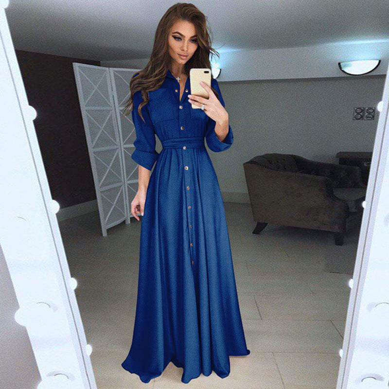 Chic Women's Maxi Shirt Dress with Belted Waist - 4 - London-stylehouse.com