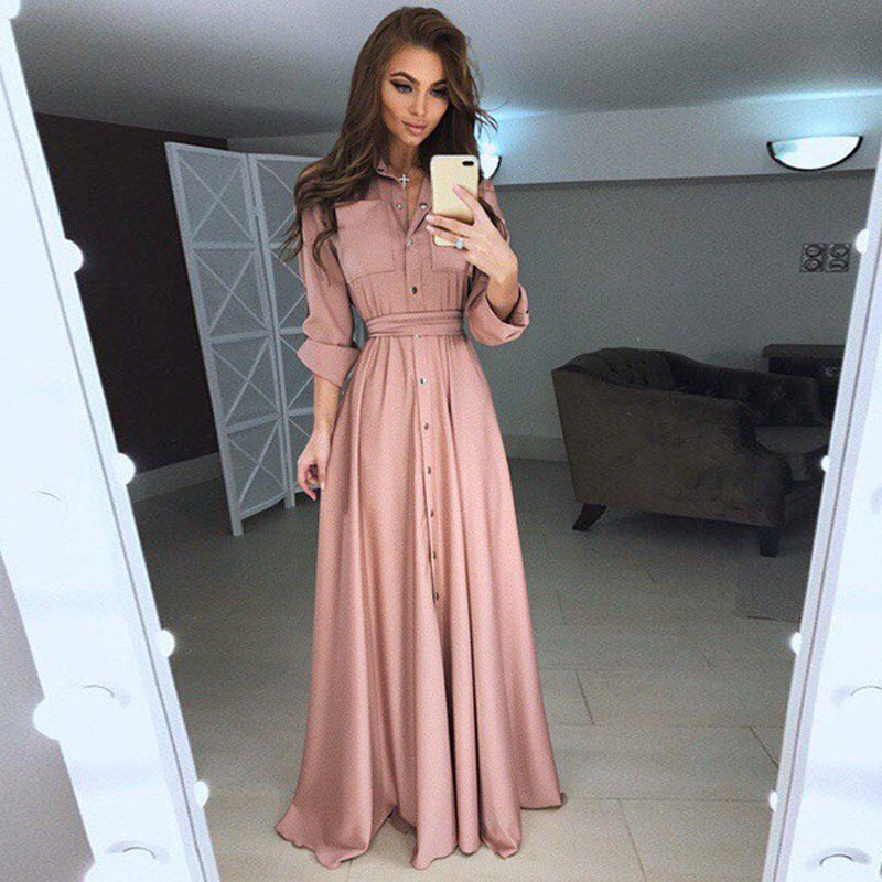 Chic Women's Maxi Shirt Dress with Belted Waist - 9 - London-stylehouse.com