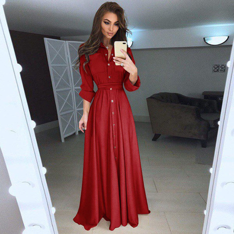 Chic Women's Maxi Shirt Dress with Belted Waist - 10 - London-stylehouse.com
