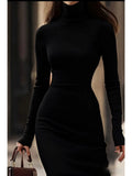 Sophisticated Women's Dress with Long Sleeves and Roll Neck - 4 - London-stylehouse.com