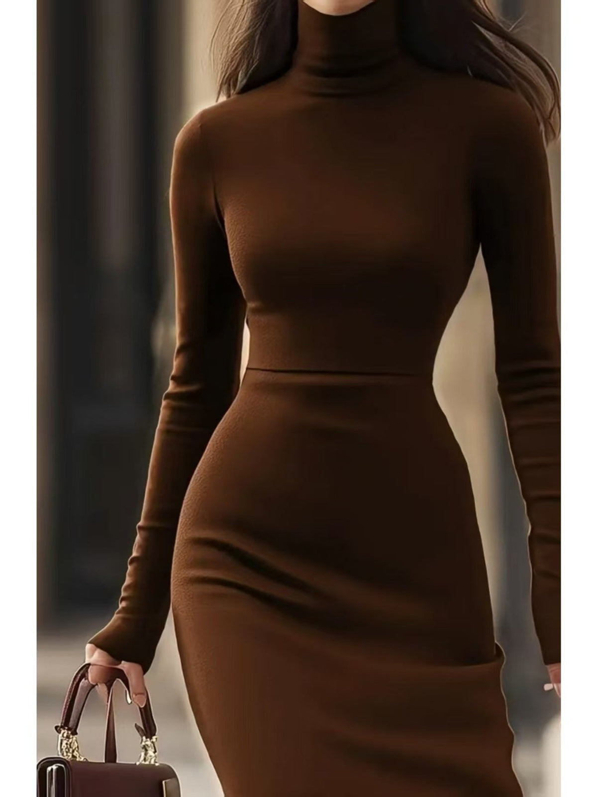 Sophisticated Women's Dress with Long Sleeves and Roll Neck - 6 - London-stylehouse.com