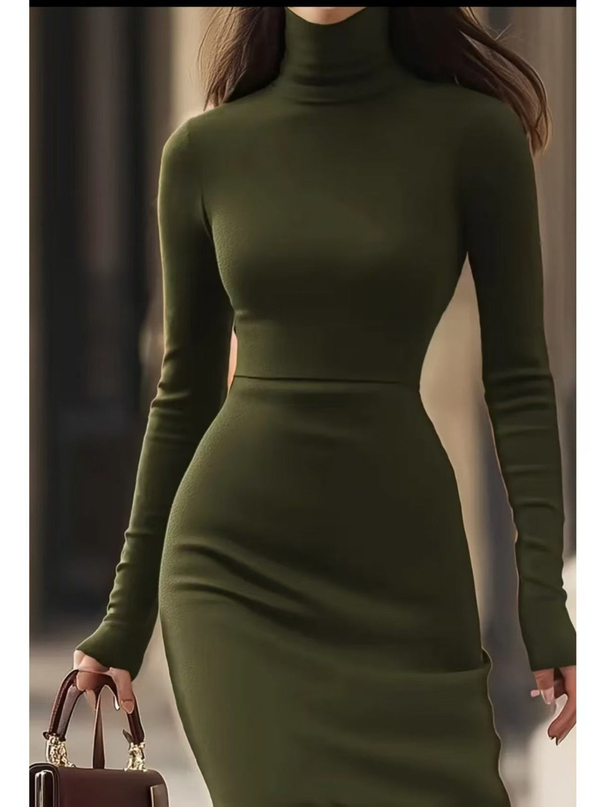 Sophisticated Women's Dress with Long Sleeves and Roll Neck - 9 - London-stylehouse.com