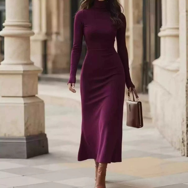 Sophisticated Women's Dress with Long Sleeves and Roll Neck - 10 - London-stylehouse.com