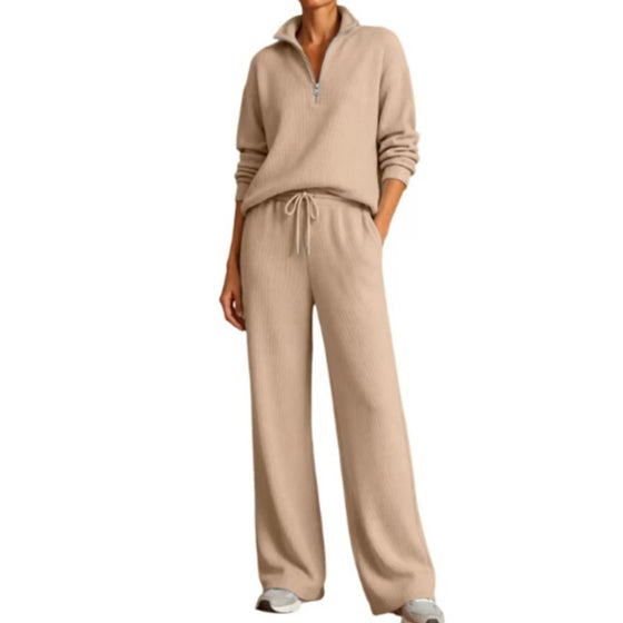 Women's Stylish Lounge Set with Adjustable Zip Neck - 2 - London-stylehouse.com