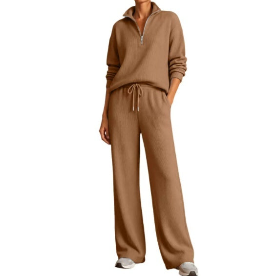 Women's Stylish Lounge Set with Adjustable Zip Neck - 3 - London-stylehouse.com