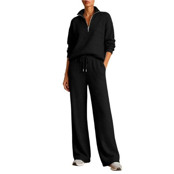Women's Stylish Lounge Set with Adjustable Zip Neck - 4 - London-stylehouse.com