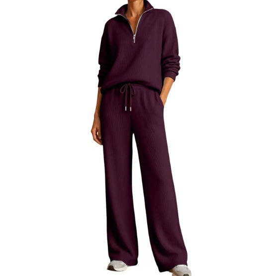 Women's Stylish Lounge Set with Adjustable Zip Neck - 5 - London-stylehouse.com