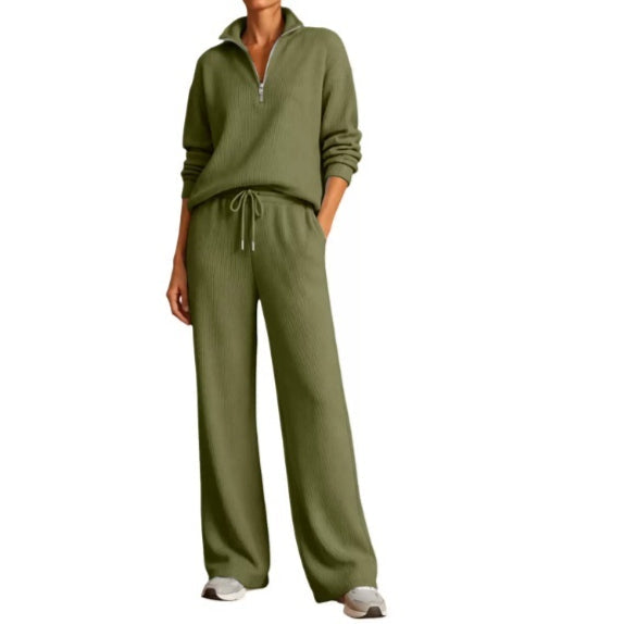 Women's Stylish Lounge Set with Adjustable Zip Neck - 6 - London-stylehouse.com