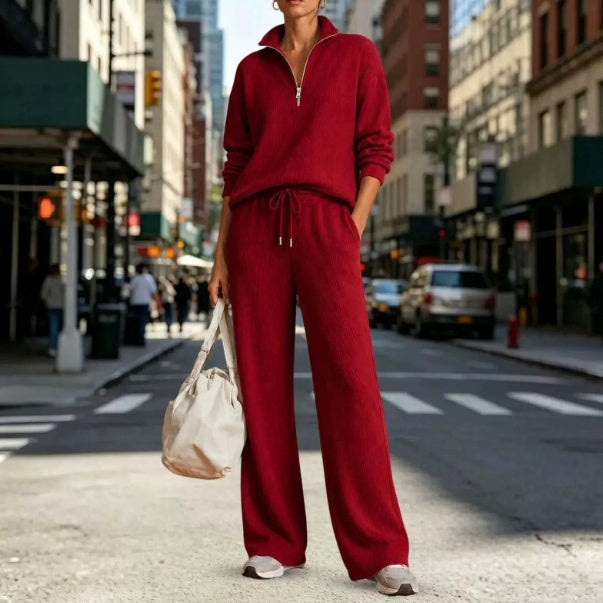 Women's Stylish Lounge Set with Adjustable Zip Neck - 7 - London-stylehouse.com