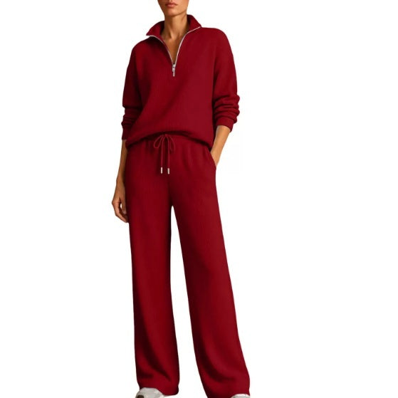 Women's Stylish Lounge Set with Adjustable Zip Neck - 8 - London-stylehouse.com