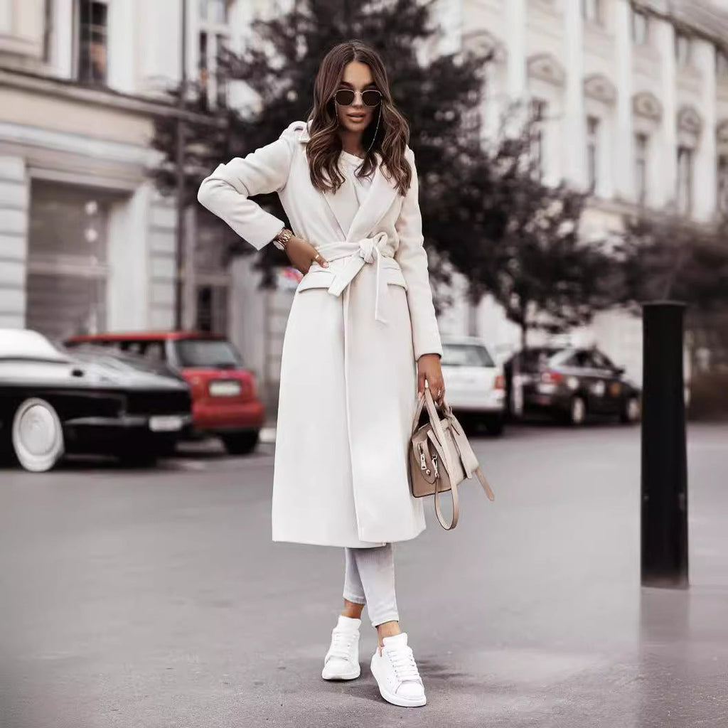 Elegant Women's Long Sleeve Belted Overcoat - 5 - London-stylehouse.com