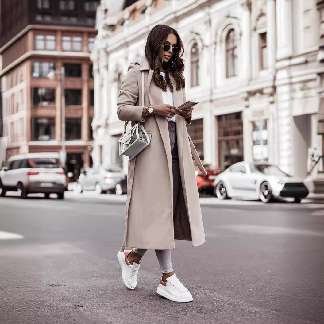 Elegant Women's Long Sleeve Belted Overcoat - 8 - London-stylehouse.com