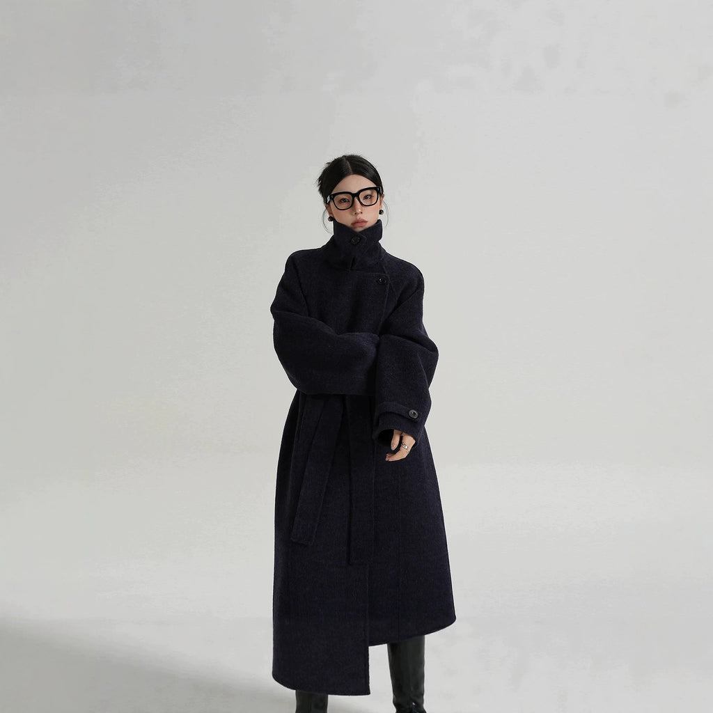 Chic Longline Women's Coat with Relaxed Fit and Stand Collar - 2 - London-stylehouse.com