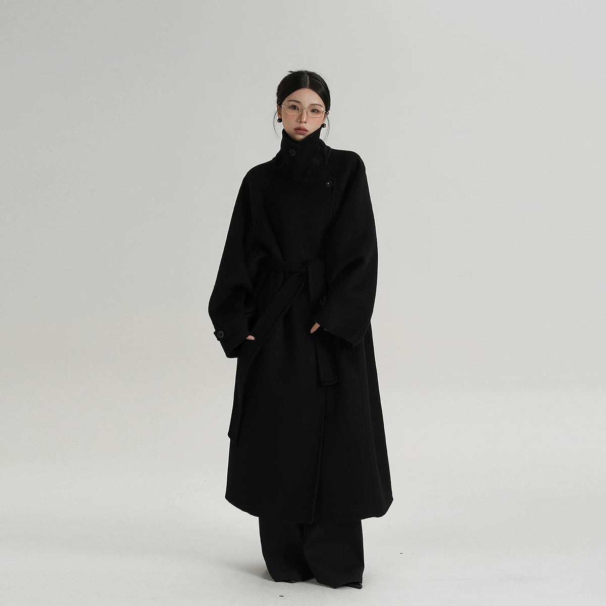 Chic Longline Women's Coat with Relaxed Fit and Stand Collar - 4 - London-stylehouse.com