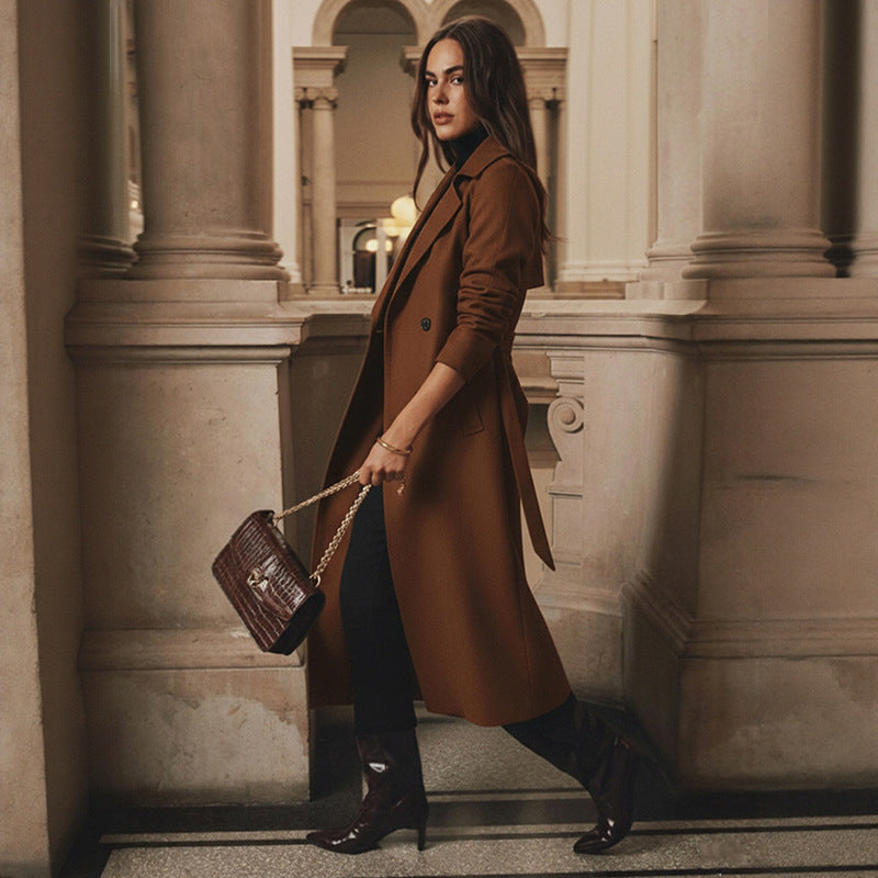 Chic Women's Long Coat with Buckled Waist - 2 - London-stylehouse.com