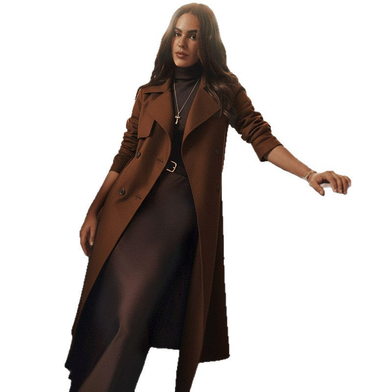 Chic Women's Long Coat with Buckled Waist - 3 - London-stylehouse.com