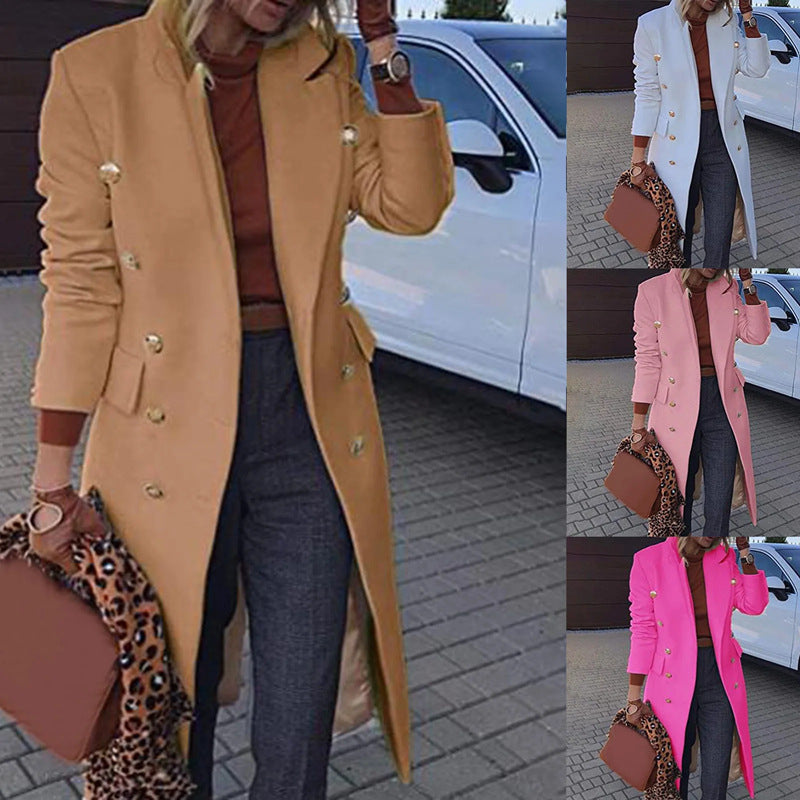 Chic Ladies Longline Coat with Elegant Double-Breasted Fastening - 2 - London-stylehouse.com