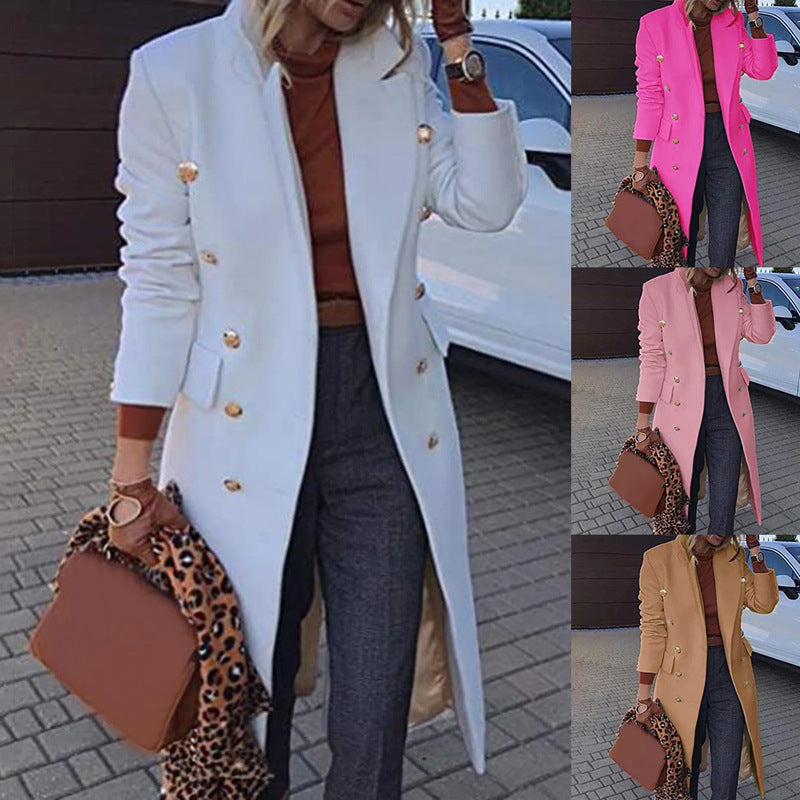 Chic Ladies Longline Coat with Elegant Double-Breasted Fastening - 4 - London-stylehouse.com