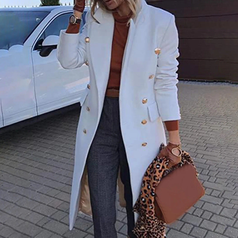 Chic Ladies Longline Coat with Elegant Double-Breasted Fastening - 5 - London-stylehouse.com
