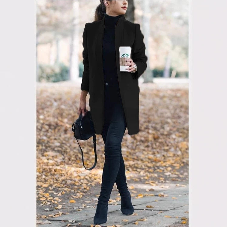 Elegant Women's Tailored Coat with High Collar - 4 - London-stylehouse.com