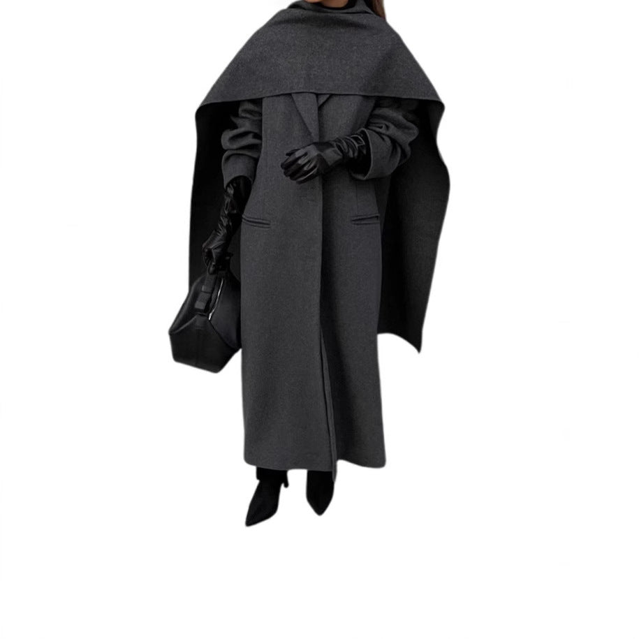 Chic Long Women's Coat with Stylish Shawl Detail - 1 - London-stylehouse.com