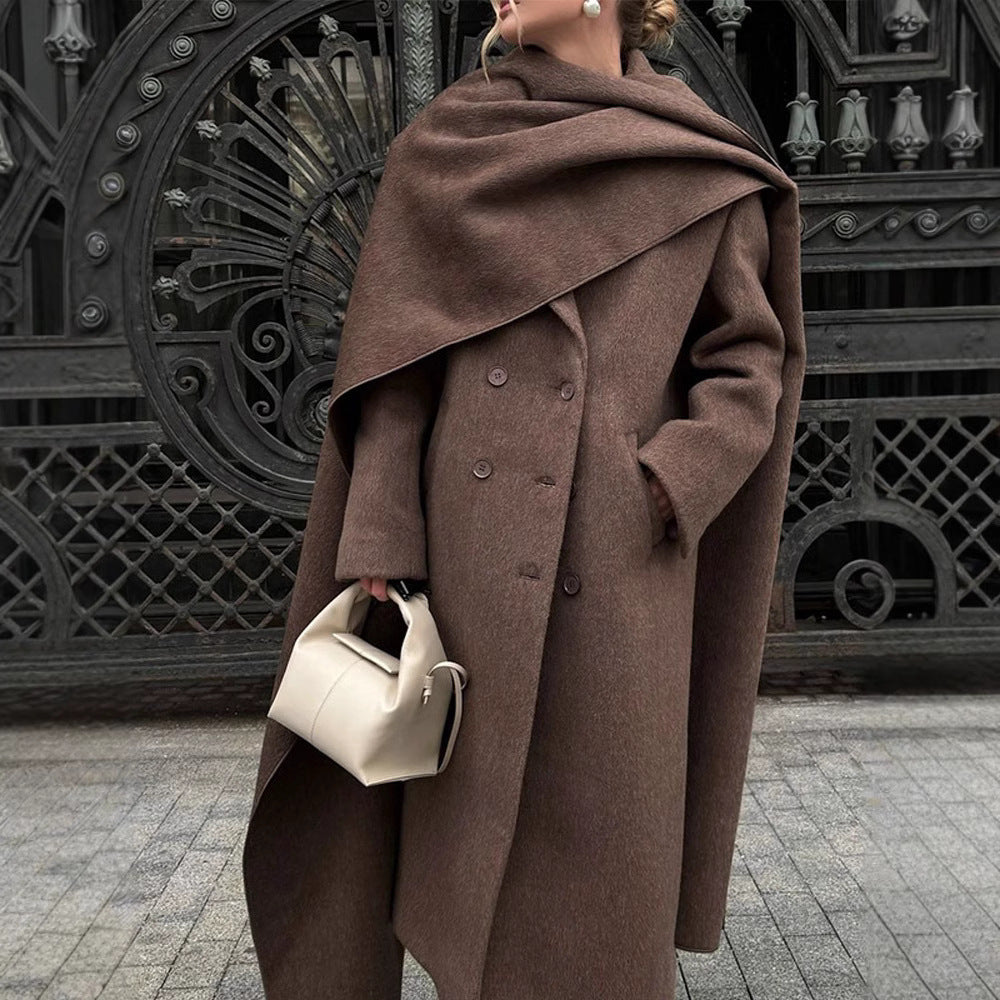 Chic Long Women's Coat with Stylish Shawl Detail - 2 - London-stylehouse.com