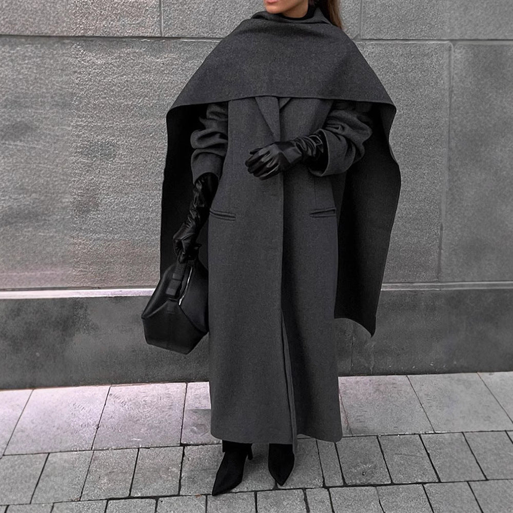 Chic Long Women's Coat with Stylish Shawl Detail - 5 - London-stylehouse.com