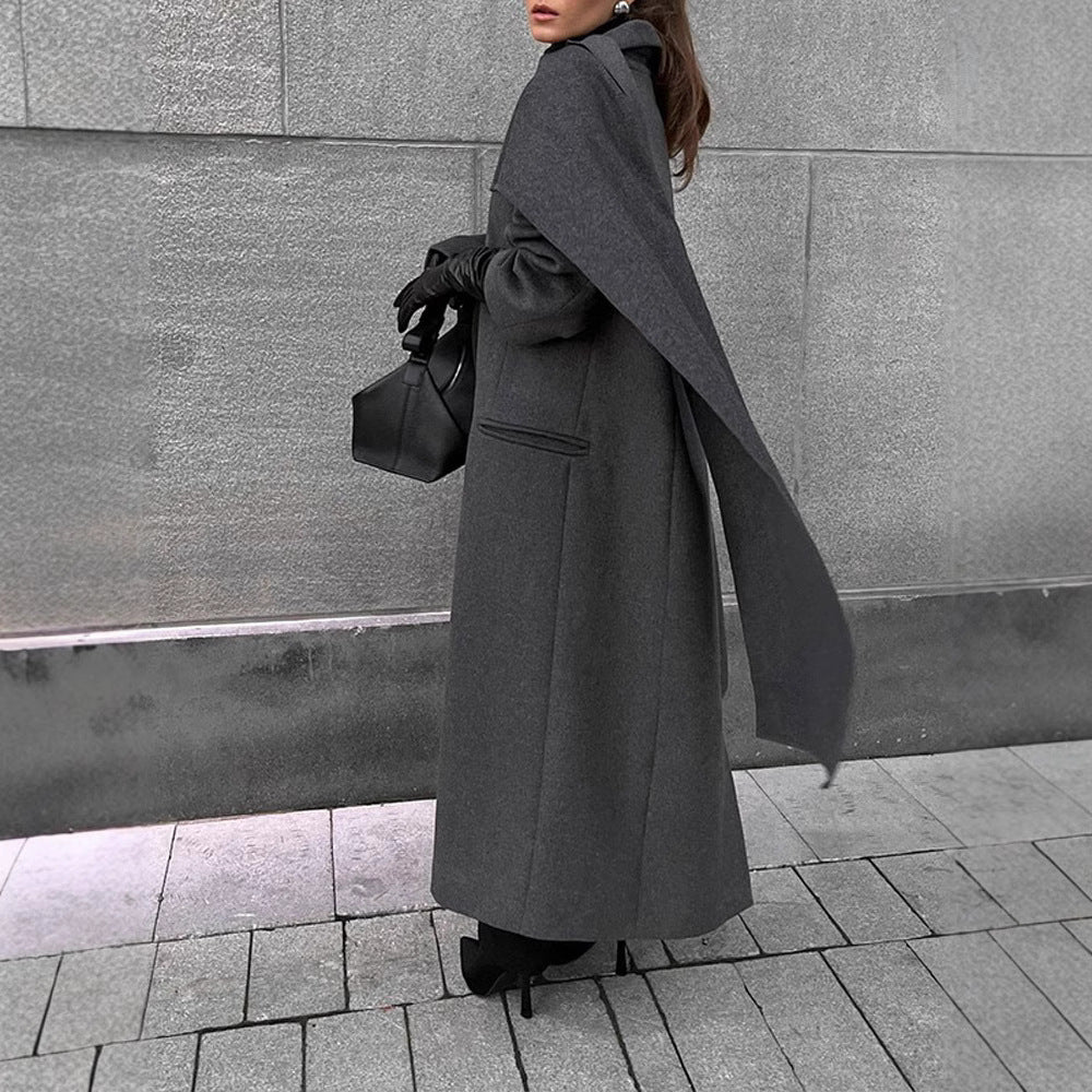 Chic Long Women's Coat with Stylish Shawl Detail - 7 - London-stylehouse.com