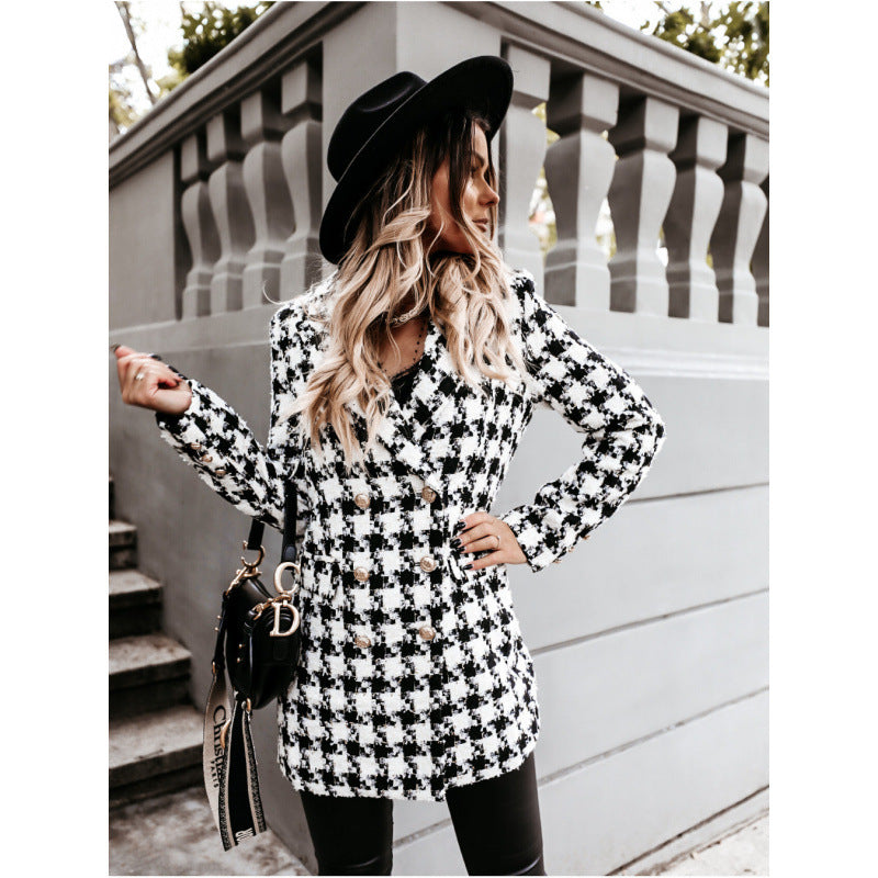 Sophisticated Women's Double-Breasted Blazer with Unique Print - 1 - London-stylehouse.com
