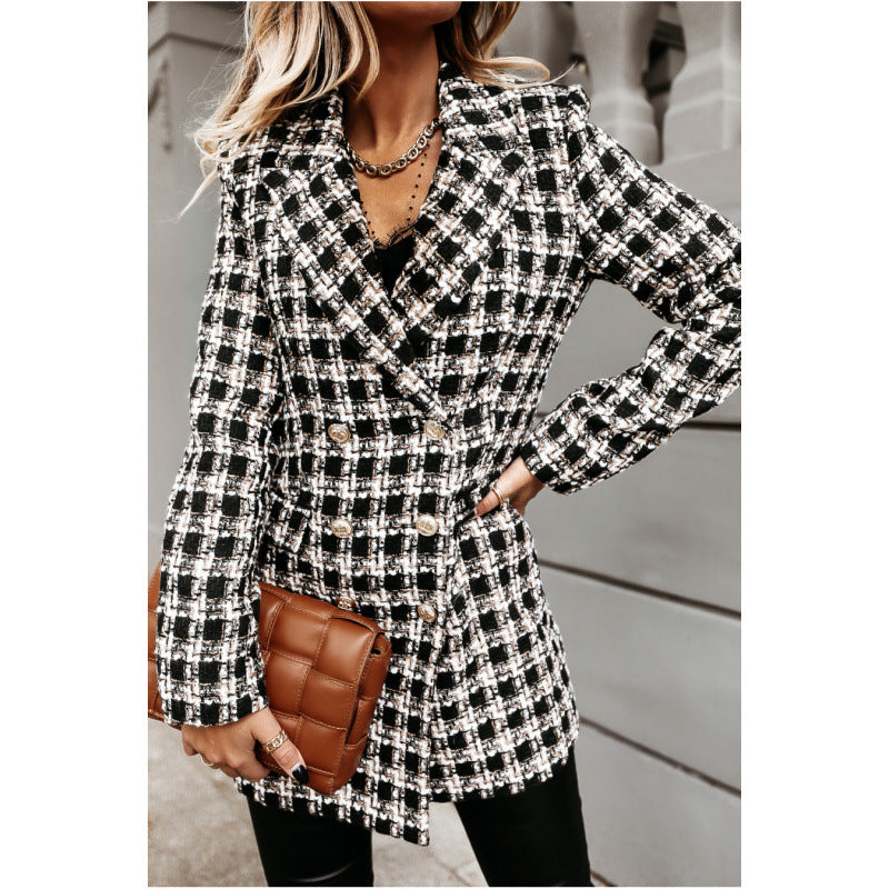 Sophisticated Women's Double-Breasted Blazer with Unique Print - 3 - London-stylehouse.com