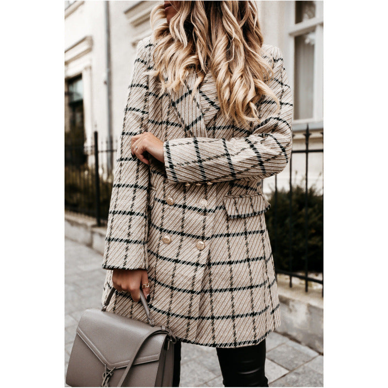 Sophisticated Women's Double-Breasted Blazer with Unique Print - 5 - London-stylehouse.com