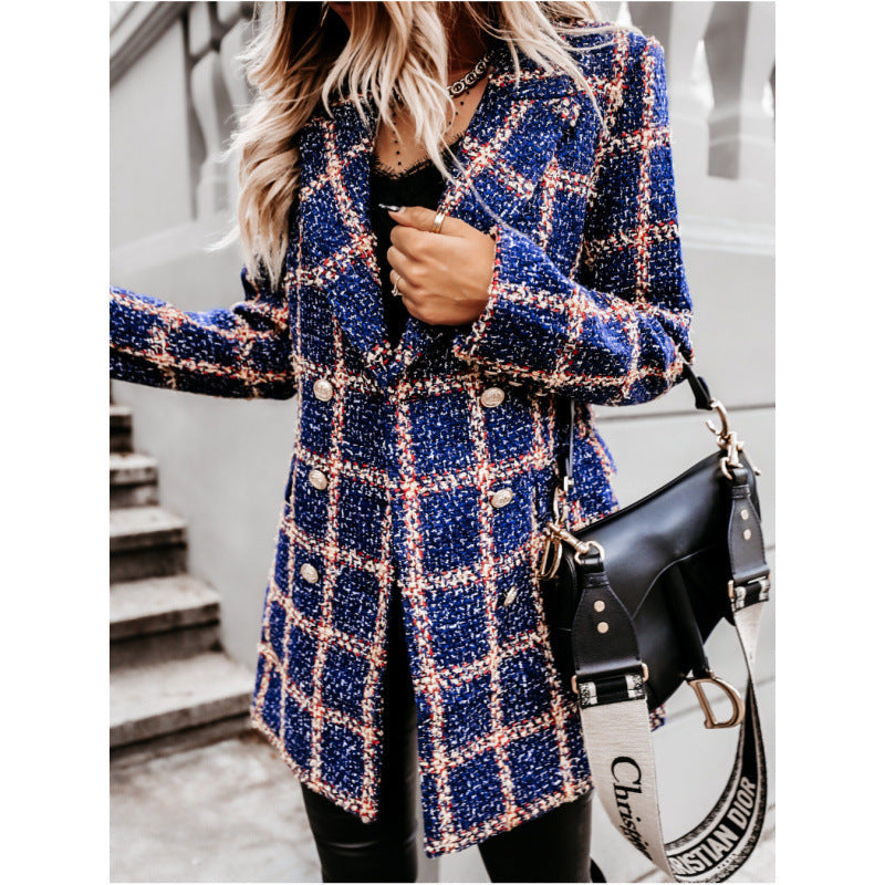 Sophisticated Women's Double-Breasted Blazer with Unique Print - 8 - London-stylehouse.com