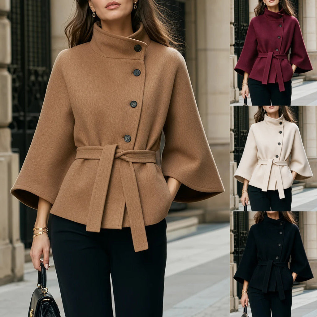 Chic Women's Coat Featuring Flared Sleeves and Distinctive Button Detail - 1 - London-stylehouse.com