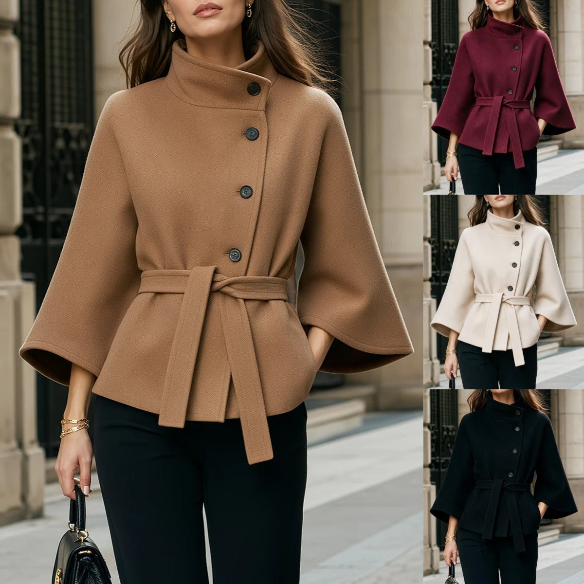 Chic Women's Coat Featuring Flared Sleeves and Distinctive Button Detail - 1 - London-stylehouse.com