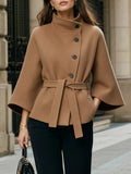 Chic Women's Coat Featuring Flared Sleeves and Distinctive Button Detail - 8 - London-stylehouse.com