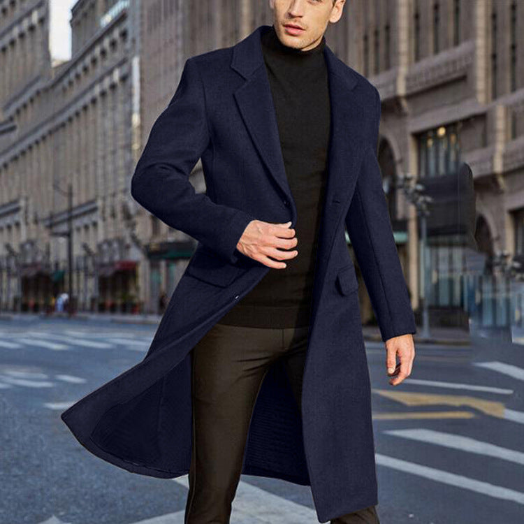 Men's Elegant Long Coat with Convenient Patch Pockets - 1 - London-stylehouse.com
