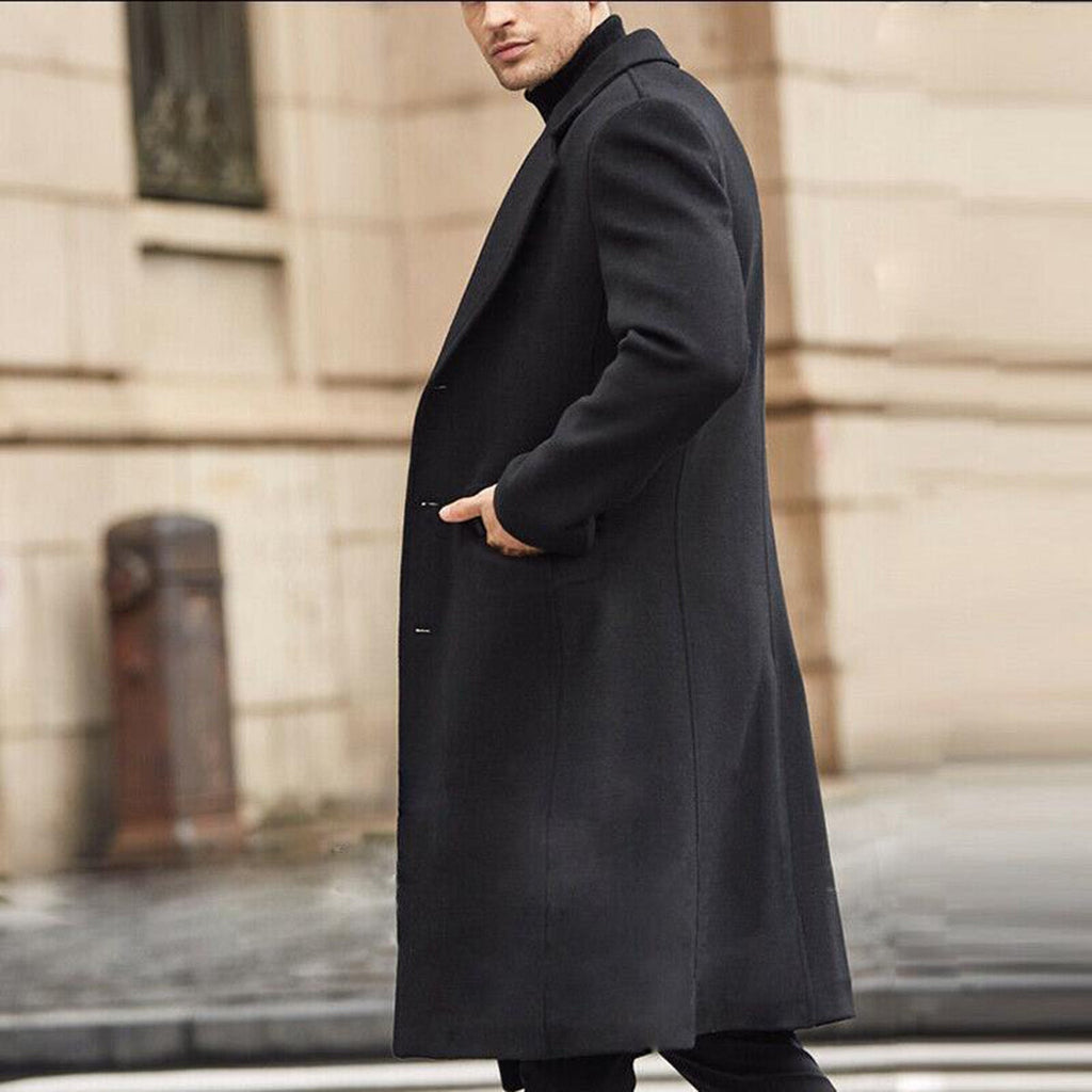 Men's Elegant Long Coat with Convenient Patch Pockets - 4 - London-stylehouse.com