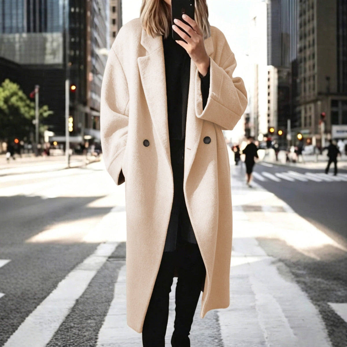 Elegant Plus Size Women's Wool Coat with Distinctive Button Features - 2 - London-stylehouse.com
