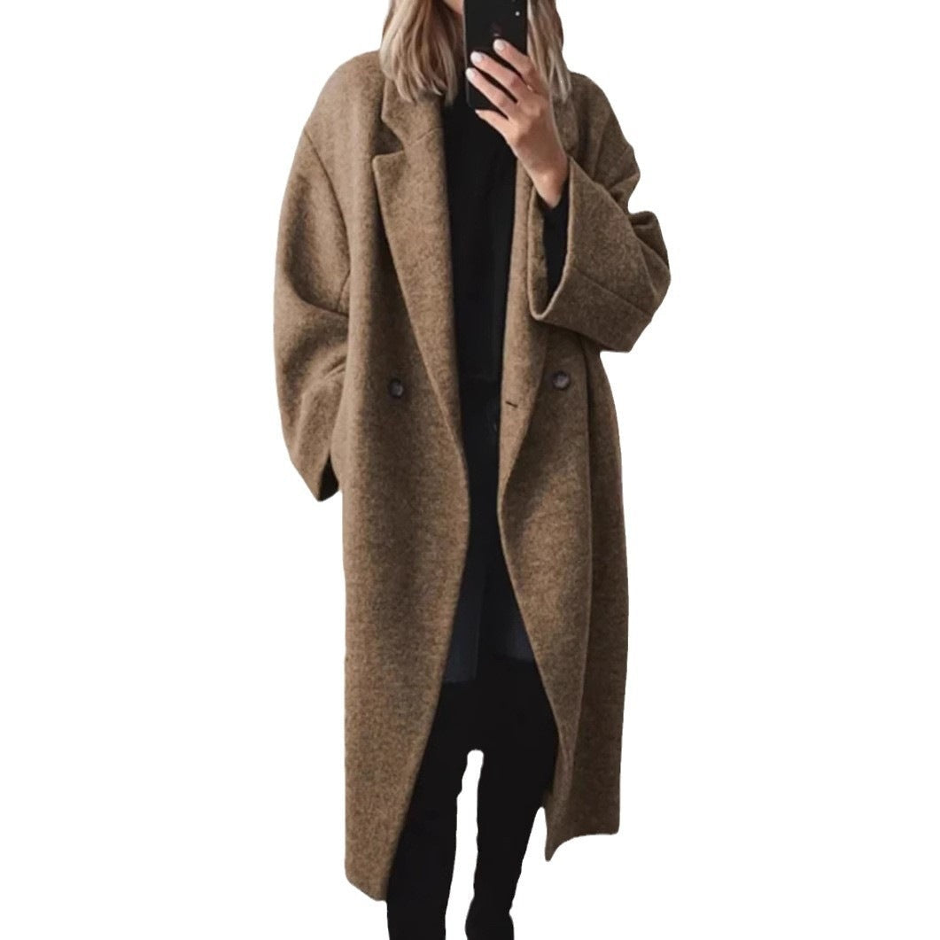 Elegant Plus Size Women's Wool Coat with Distinctive Button Features - 5 - London-stylehouse.com