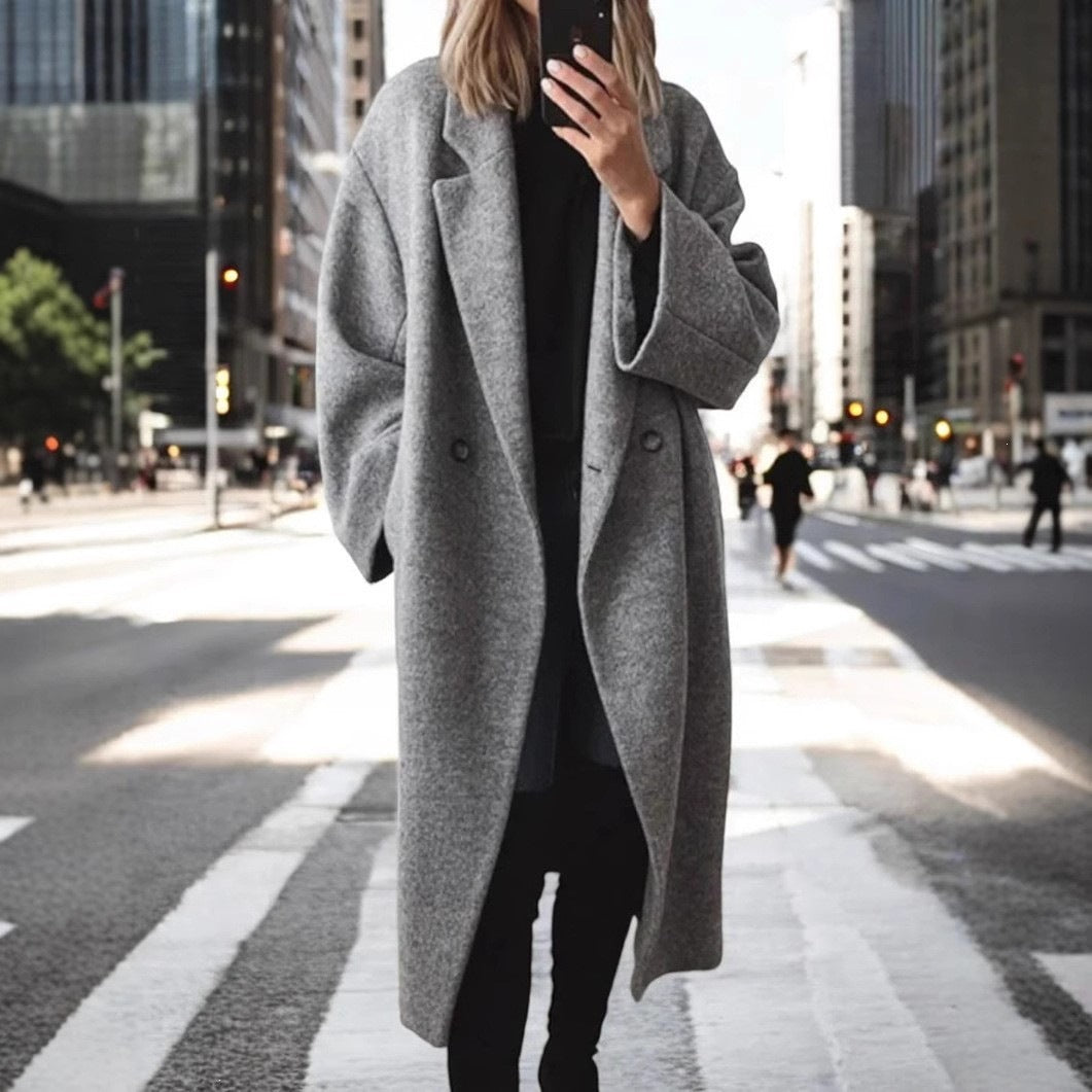 Elegant Plus Size Women's Wool Coat with Distinctive Button Features - 6 - London-stylehouse.com