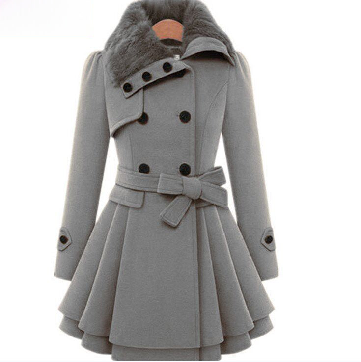 Women's Elegant A-Line Coat with Chic Faux Fur Collar - 1 - London-stylehouse.com