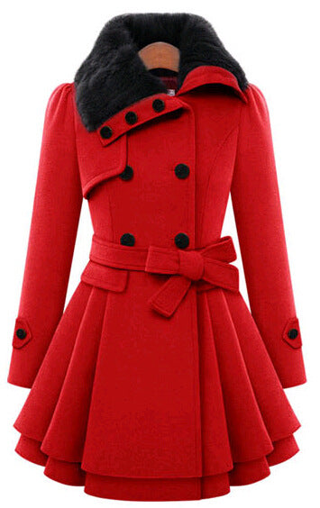 Women's Elegant A-Line Coat with Chic Faux Fur Collar - 3 - London-stylehouse.com