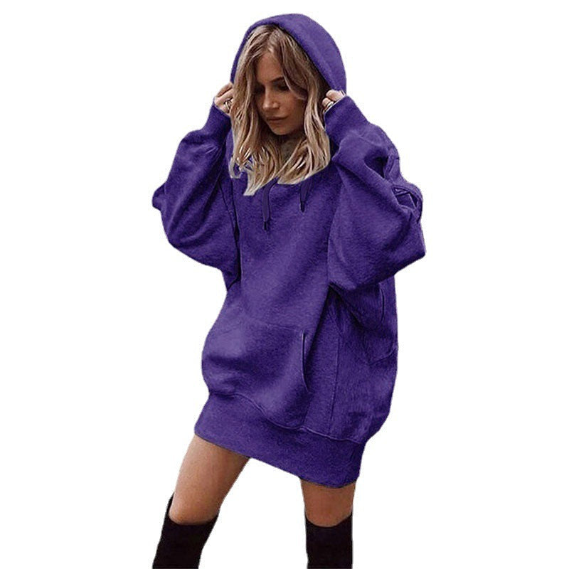 Casual Women's Hoodie Dress with Oversized Fit and Pocket - 2 - London-stylehouse.com