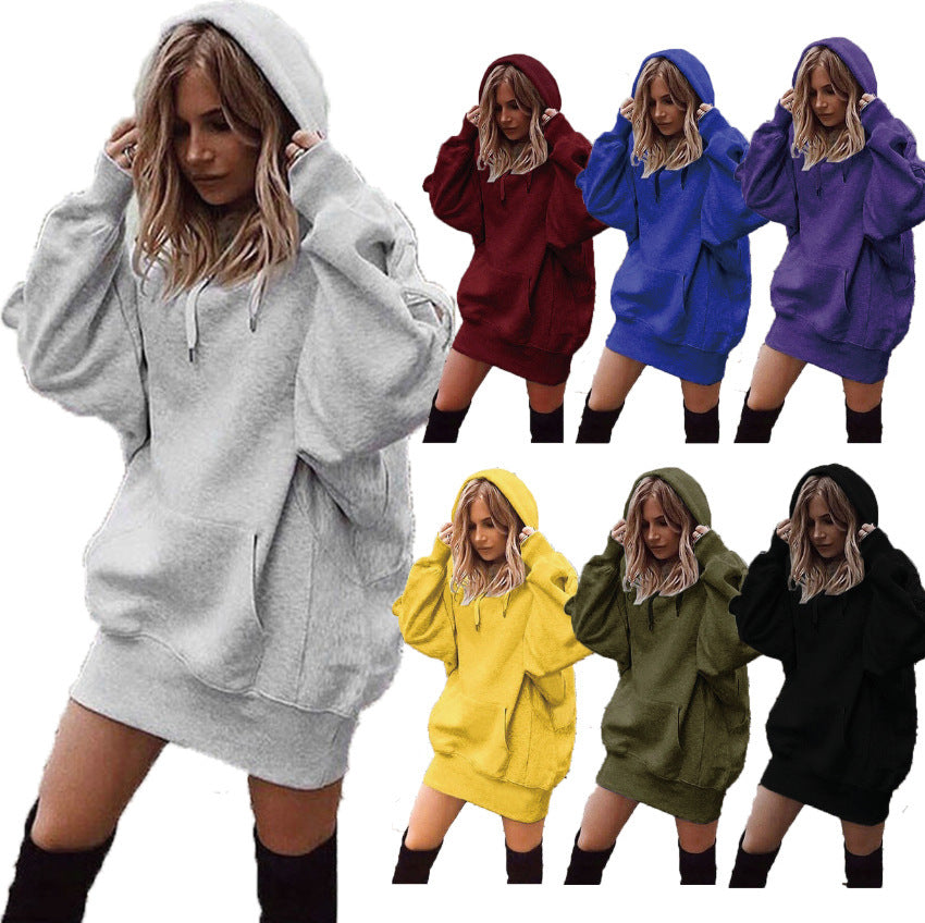 Casual Women's Hoodie Dress with Oversized Fit and Pocket - 4 - London-stylehouse.com